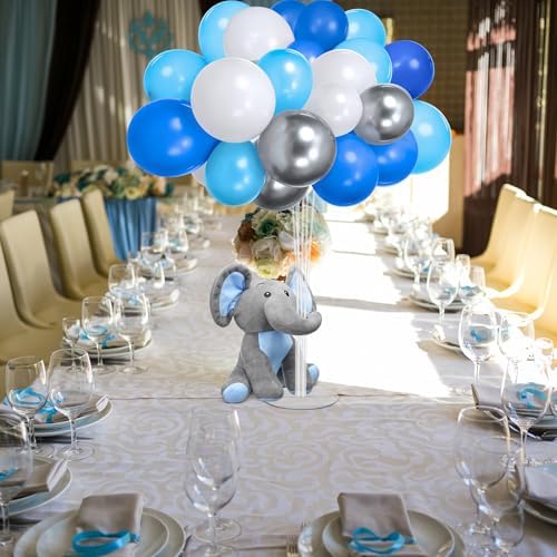 Hungdao 151 Pcs Elephant Balloon Baby Shower Decorations Including 4 Stuffed Elephants 4 Large Balloon Stands and 140 Balloons Baby Shower Gender Reveal Decorations(Blue) - Image 5