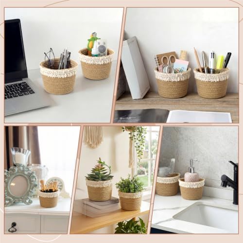 Thenshop 12 Pcs Small Woven Basket Empty with Gift Bags＆ Ribbons, Khaki - Image 5