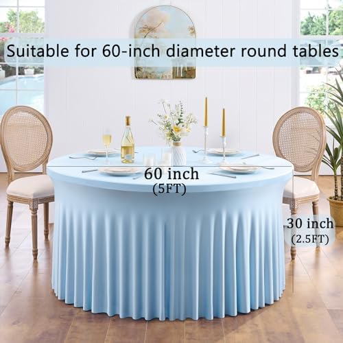 6 Pack Spandex Baby Blue Round Tablecloths for 60in Table, Stretchy 120inch Fitted 5ft Table Cloths, Wrinkle Free Round Tablecovers Skirt for Wedding Birthday Parties Baby Shower Banquet - Image 4