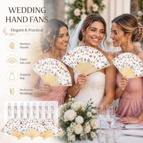 Vercraft 25 Sets Wildflower Hand Folding Fans, Wedding Favors for Guests - Image 3