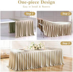 6ft Taupe Satin Tablecloths for Rectangle Tables Shiny Spandex Table Cover - Image 5
