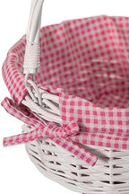 WICKERWISE Traditional White Round Willow Gift Basket with Pink and White Gingham Liner and Sturdy Foldable Handles, Food Snacks Storage Basket, Set of 3 - Image 7