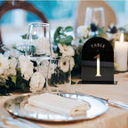 UNIQOOO Black Arch Wedding Table Numbers with Stands 1-20, Gold Foil Printed 5x7 Double Sided Acrylic Signs and Holders, Perfect for Centerpiece, Reception, Decoration, Party, Anniversary, Event - Image 5