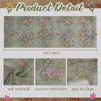 Sage Green Floral Table Runner 10ft Embroidery Tulle Spring Wildflower Table Runner Seasonal Summer Butterfly Kitchen Dining Gauze Decoration for Wedding Baby Shower Birthday Party (3 Pcs) - Image 2