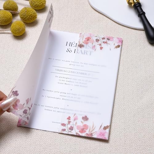 50 Pack Blush Pink Floral Vellum Jackets& Eucalyptus Wax Seal Stickers - Image 4
