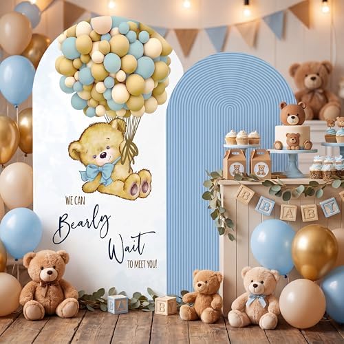 Tegeme 2 Pcs Blue Teddy Bear Arch Backdrop We Can Bearly Wait to Meet You - Image 3