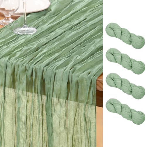 DeZerlor Sage Green Cheesecloth Table Runners 4 Pack Summer Boho Runners by DeZerlor