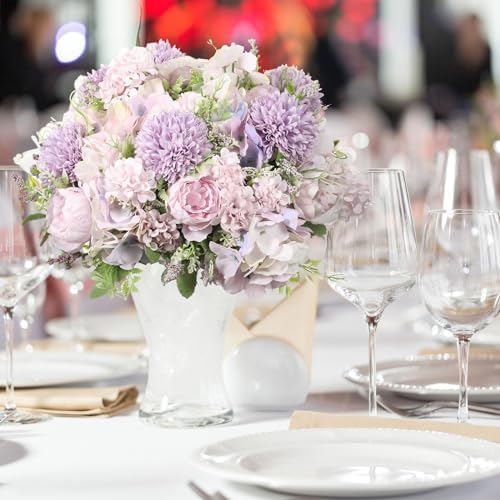 Tigeen 12 Bundles Artificial Flowers Bouquet Silk Peonies, Light Purple - Image 5