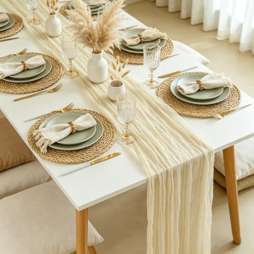 10 Pack Beige Cream Cheesecloth Table Runner 35x120 Inches, Summer Farmhouse Rustic 10ft Gauze Cheese Cloth Table Runner for Wedding Banquets Bridal Shower Birthday Party Home Decor - Image 2