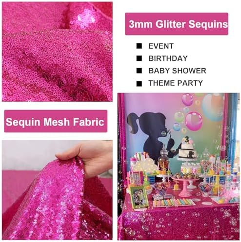 SoarDream Hot Pink Sequin Tablecloth 90"x132" Birthday Table Cloth - Image 3