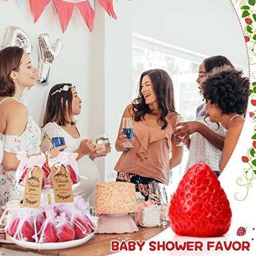 Loopeer 48 Set Strawberry Baby Shower Soaps with Cards Bags, Red - Image 3