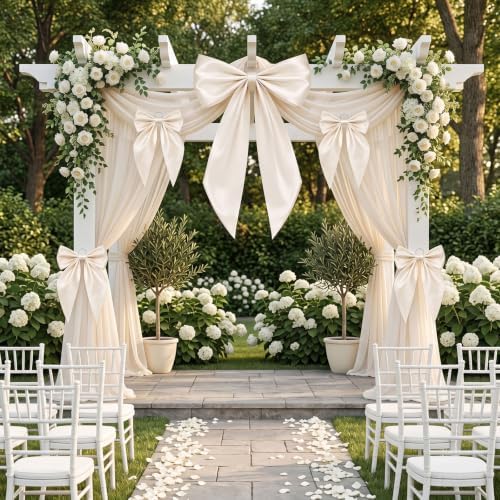 Crowye 7 Pcs Giant Satin Bow Decor, Large Cream Backdrop Decor - Image 4
