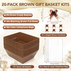 20PACK brown Baskets For Gifts Empty, 10 x 8”Thick Gift Basket with 20 Clear Bags and 20 Pull Bows, DIY Gift Basket Kit for Christmas, Thanksgiving, Wedding - Image 3