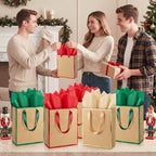 Yeaqee 50 Pack Metallic Paper Gift Bag Bulk with Handle, Green,Red,Gold - Image 6