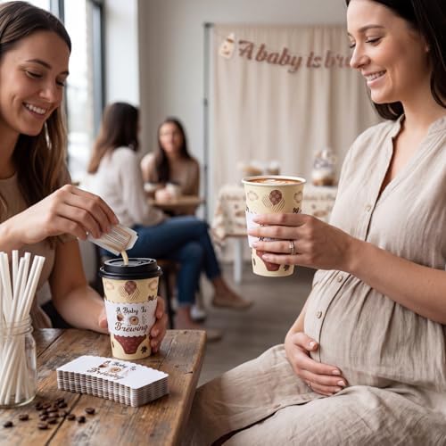 Jingmore 50 Set a Baby Is Brewing Coffee Cups Lids Straws Sleeves 16oz - Image 6