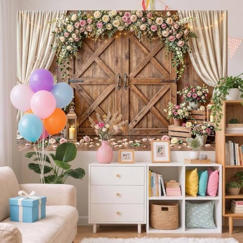 20x10ft Wedding Backdrop Rustic Floral Flower Wooden Wall Backdrop Bridal Baby Shower Ceremony Photography Background Shabby Chic Countryside Western Anniversary Wedding Party Birthday Photo Prop - Image 4
