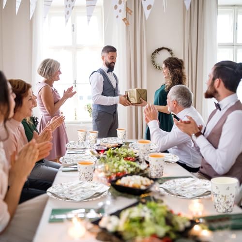 400 Pcs Wild Floral Disposable Paper Plates Napkins Cups Serve 50 Watercolor Floral Tableware Set for Spring Wedding Tea Party Decoration Bridal Shower Baby Shower(Elegant Color,Chic Style) - Image 5