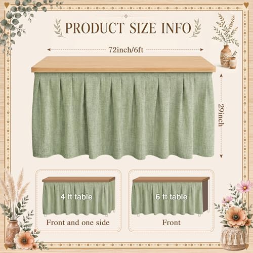 Tingjoo Pastel Green 6 ft x 30'' Teacher Desk Skirts Linen Textured - Image 3