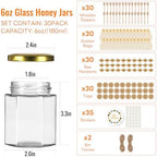 6 oz Hexagon Glass Honey Jars 30 Pack, Gold Lids with Dipper & Jute - Image 2