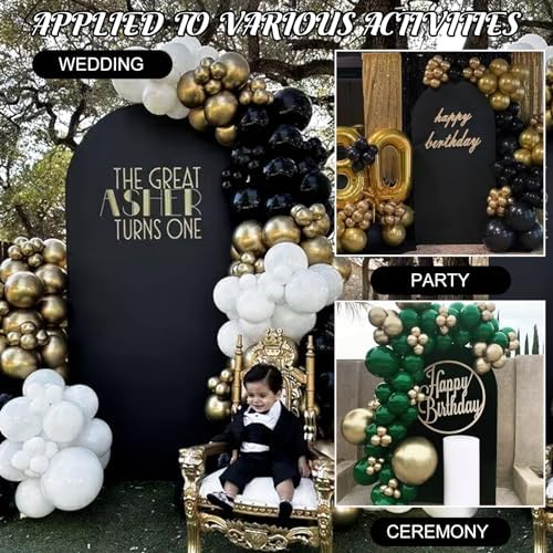 Metal Arch Stand and Cover Set,1 Black Spandex Fitted Backdrop with 1 Gold Wedding Arched Stand Frame for Parties Birthday Baby Shower Bridal Banquet Decoration (7.2FT) - Image 6