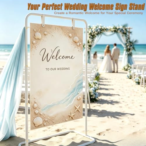 Wedding Welcome Sign Stand, White Sign Holder with Leather Straps - Image 4