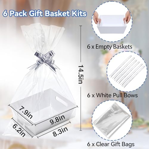 MADHOLLY 6 Set Sturdy Kraft Gift Baskets Empty Kit for Women, Men, White - Image 2