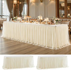 2 Pack Champagne Tablecloth for 8 Foot Rectangle Tables Tulle Table Skirt by PartyTalk