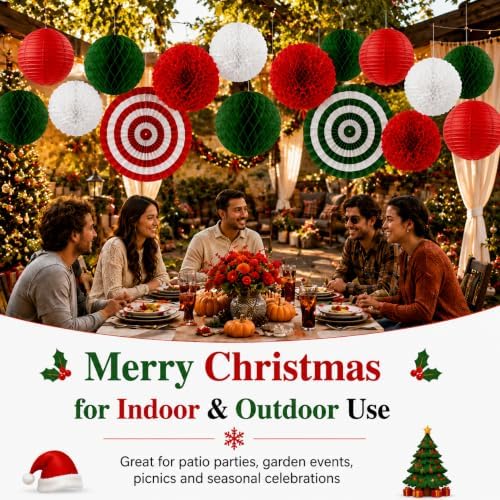 21PCS Red Green White Paper Lanterns Christmas Party Decorations - Image 4