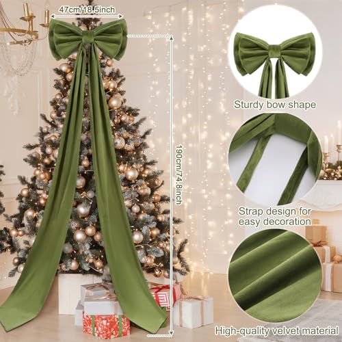Wavwavw Christmas Giant Velvet Bow Decor Olive Green Big Bow 75 x 18 Inches - Image 3