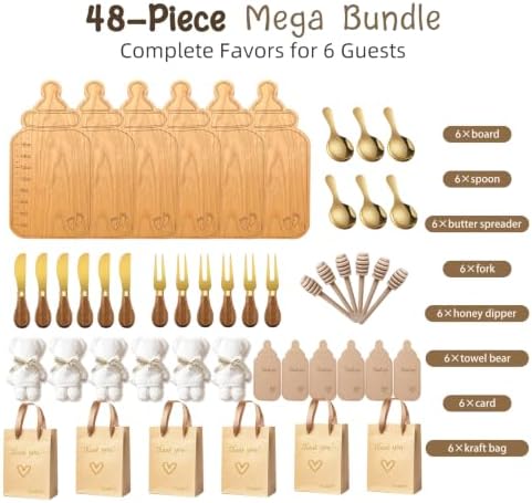 Baby Bottle Shaped Acacia Wood Cheese Board Gift Set - Premium Baby Shower Prizes for Game Winners, Gender Reveal & Bridal Shower Party Favors for Guests Acacia Wood 6 Sets - Image 2