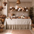 Moukeren 120"x60" Ruffled Tablecloth Table Cover, Khaki White, Gingham by Moukeren