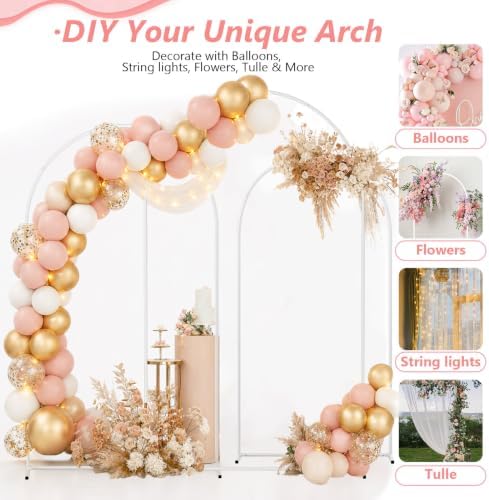 EMART 8/7.2/6.6Ft White Arch Backdrop Stand Set 3 for Wedding Party Balloon Wedding Arch with 12 Ground Nails&6 Water Bags, Arched Backdrop Stand for Birthday, Baby Shower, Graduation, Festival Decor - Image 3