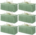 6 Packs Sage Green Spandex Tableclothes for 8 Foot Rectangle Tables, Wrinkle Free 8ft Fitted Table Cover Stretch Table Cloth Desk Skirt for Weddings Baby Shower Birthday Party Banquet Decorations by PartyTalk