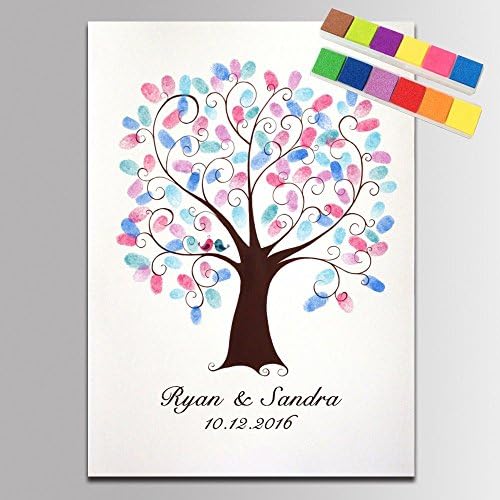 DIY Wedding Guest Book Alternative Fingerprint Wedding Tree Lovebirds Guests Book with Inkpad Thumbprint Attendance Engagement Gift Party Decorations-80x120cm by Unknown