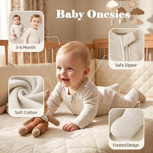 Golray Baby Gifts for Baby Shower, 9pcs Newborn Essential for Boys Girls 0-6 Months with Footed Romper/Muslin Swaddle Blanket/Felt Storage Bag/Bib, Welcome Baby Gender Reveal Infant Gift Box Set - Image 3