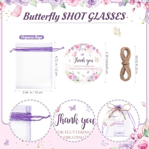 Funnymoom 50 Sets Butterfly Baby Shower Favors for Guests Souvenir A Little Butterfly is on The Way Acrylic Clear Shot Glasses Thank You Tags with Organza Bags Spring Party Decorations - Image 2