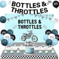 Jollyboom Bottles and Throttles Baby Shower Decorations, Racing Theme Backdrop 3 x 5 ft Banner Cake Toppers Balloons Tablecloth Kit for Boy Welcome Baby Party Pregnancy Gift Dessert Table Setup by Jollyboom