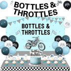 Jollyboom Bottles and Throttles Baby Shower Decorations, Racing Theme Backdrop 3 x 5 ft Banner Cake Toppers Balloons Tablecloth Kit for Boy Welcome Baby Party Pregnancy Gift Dessert Table Setup by Jollyboom