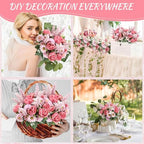 Zeyune 8 Pcs 13.4 Inch Artificial Flowers Bouquet,Rose,Bean Paste Pink - Image 3