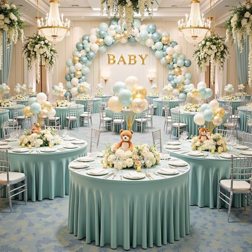 6 Pack Sage Green Spandex Round Tablecloths for 60 inch Table, Wrinkle Free Stretchy 120inch Fitted 5FT Round Table Cover Cloths with Skirt for Wedding Party Dining Banquet - Image 5