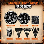 Honeydak 210 Pcs Halloween Skeleton Party Supplies for 30 Guests Dancing Skull Birthday Plates Napkins Cup and Forks Tableware for Halloween Ceremonies Birthday Holiday Party Decorations - Image 3