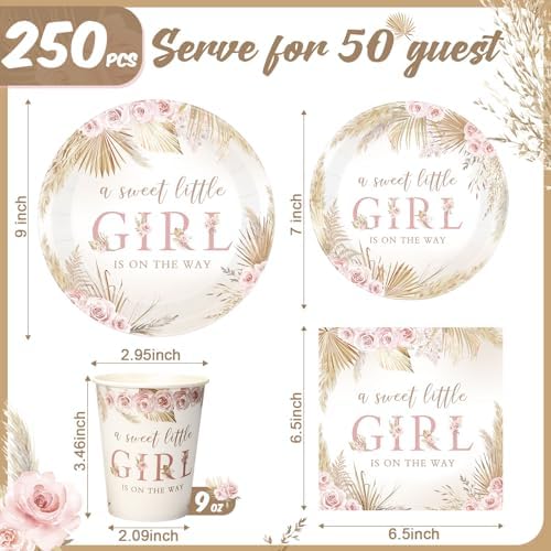 Funnymoom 250 Pcs Boho Floral Baby Shower Decorations for Girls Serves 50 - Image 3