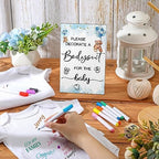Handepo 26 Pcs Baby Shower Games DIY Bodysuit Set 1 Wooden Sign 15 White Bodysuits 10 Fabric Markers for Birth Decorating Kit(Bear) - Image 5