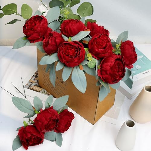 50Pcs Peonies Artificial Flowers Bulk, 4’’ Burgundy - Image 6