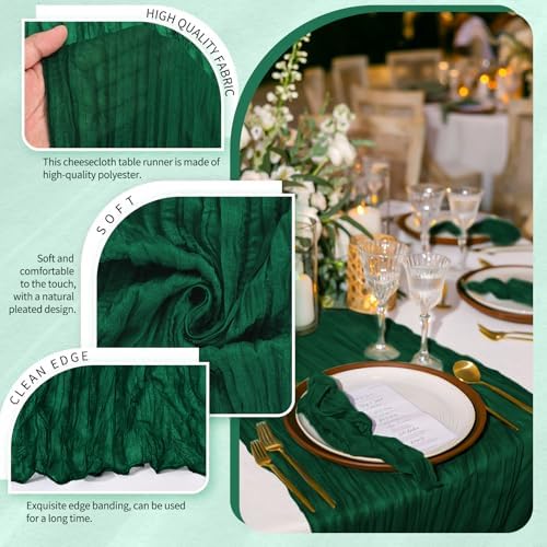 18 Pack Cheesecloth Table Runner 10FT Emerald Green Table Runner Boho Gauze Cheese Cloth Table Runners Long Rustic Sheer Table Decorations for Wedding Party Baby Bridal Shower Birthday Holiday Home - Image 3