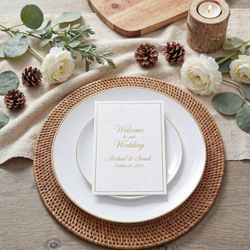 KIRE 200PCS Gold Plastic Plates - Disposable Plates for Party - White Plastic Plates with Gold Rim Include 100 for Dinner and 100 for Dessert/Salad in Wedding/Party/Summer - Image 4