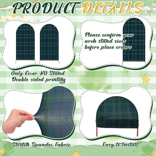 3 Pcs Tartan Arch Backdrop Cover Buffalo Plaid Baby Shower Photo Background - Image 5