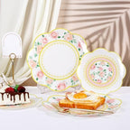 LIYH 24Pcs Gold And Pink Plastic Plates Floral Dinnerware Set For 12 Guests - Image 5