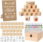 Baby Shower Game Blocks with 50 Decorate Wooden Blocks 24 Markers 1 Storage Box 1 Wooden Sign 16 Stencils(Classic) by Unknown