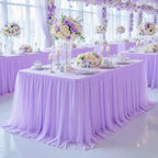 2 Pack Lavender Table Cloth for 6 Foot Rectangle Tables, Stretch Fitted Tulle Table Covers Skirt, Rectangular Ruffle Tutu Tablecloth Wedding Banquet Baby Shower Cake Tablecloths Decorations - Image 2